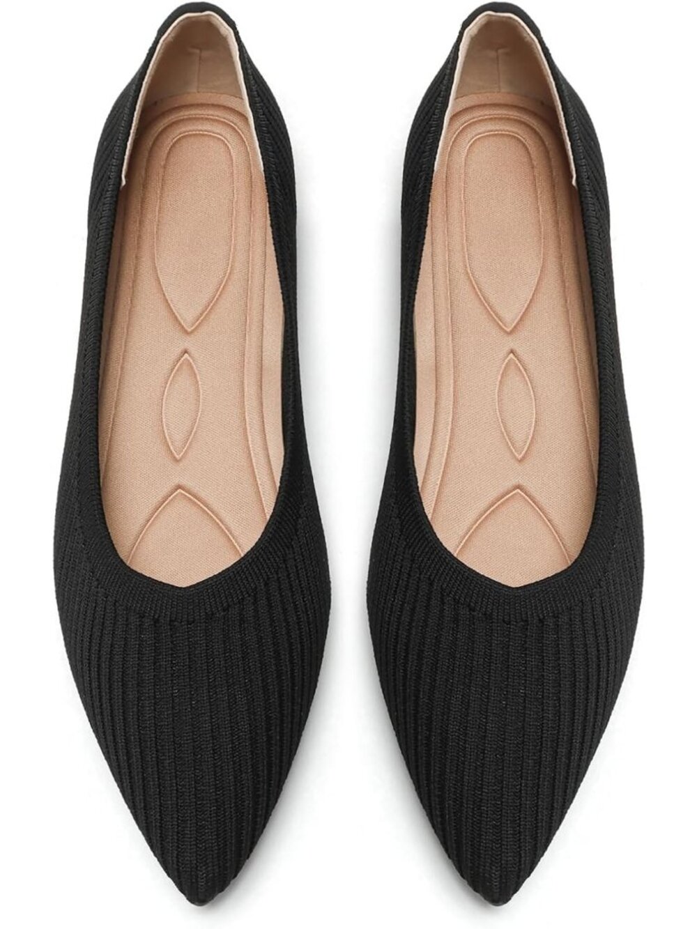 Women All Black Comfortable Pointed Toe Knit Foldable Slip On Ballet Flat Shoes